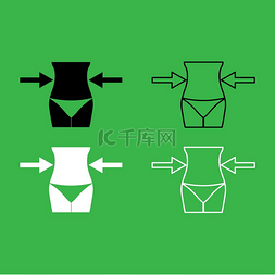 节食素材图片_瘦身女性概念图标黑白色套装瘦身