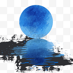 超重失重图片_油画月亮创意抽象蓝色