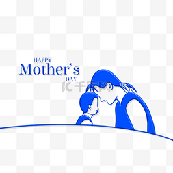 蓝色触碰额头母子抽象线稿母亲节