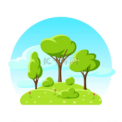 春季为图片_以风格化的树木为春季或夏季背景