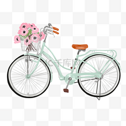 载花自行车图片_载着花卉的绿色自行车