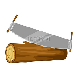 锯木头卡通图片_锯木原木。