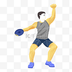 蓝色运动服图片_田径运动扔铁饼运动员抽象风格