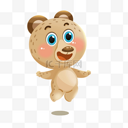 手绘棕色熊设计图片_卡通可爱动物跳跃的小熊