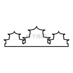 中国传统建筑轮廓轮廓线图标黑色