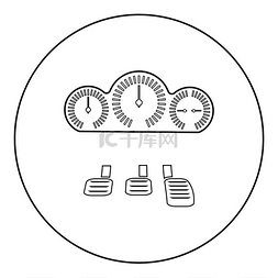 汽车内部图片_仪表板踏板图标在圆形黑色矢量插