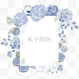 蓝色水彩手绘花环图片_蓝色玫瑰婚礼边框