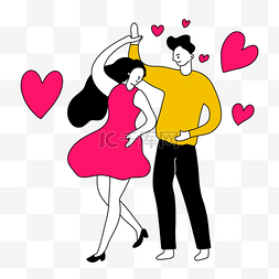 跳舞的情侣图片_跳舞的情侣情人节线条人物插画