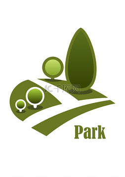 Landscape icon with walkway, lawns and trees