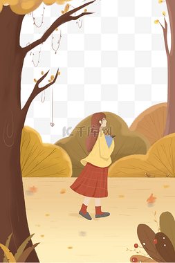 秋天金色立秋风景女孩