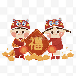 动物图片_虎年新年春节小孩拜年