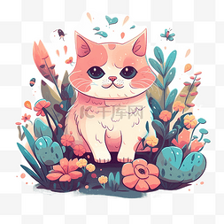 创意植物花卉图片_柔和色彩卡通动物猫