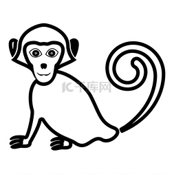 猴子图标黑色填充平面风格简单插