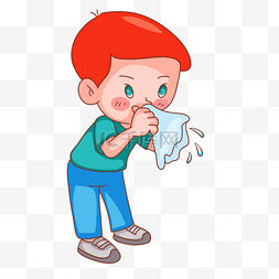 宝宝卡通小图标图片_吹他的鼻子的病的小男孩在手帕呼