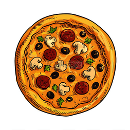 披萨比萨图片_意大利比萨素描，配意大利辣香肠