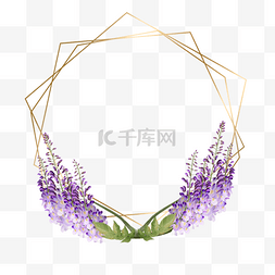 水彩紫藤花卉几何线条边框
