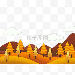 秋天山水树林秋景剪纸金秋底边森