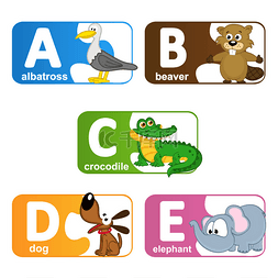 字母打印图片_贴纸字母动物从 A 到 E
