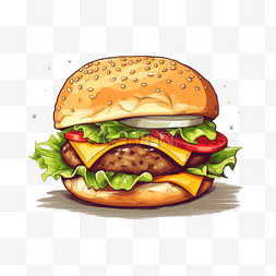 卡通插画汉堡图片_汉堡扁平插画手绘免抠元素汉堡