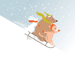 greeting图片_Christmas card with cute animals