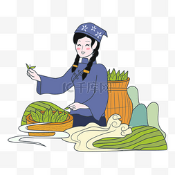 春茶节主图图片_卡通茶田采茶的姑娘