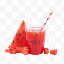 红色西瓜水果图片_玻璃杯红色西瓜汁