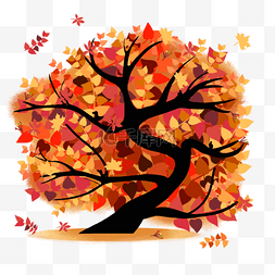 红色树叶的树图片_红色秋天美丽的树插画