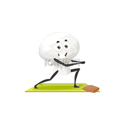 香菇卡通蘑菇在垫子上做运动训练