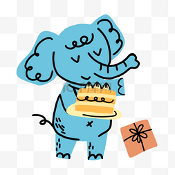 卡通蓝色大象抽象线条动物涂鸦
