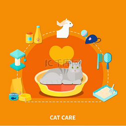 护理模板图片_宠物护理概念平面设计理念橙色背