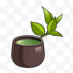 草药剪影图片_品茶茶杯绿叶杯子图片绘画创意