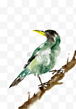 绿色的小鸟水墨