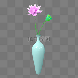 花瓶插花植物图片_新中式3D禅意荷花植物插花立体装