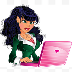 卡通漂亮的裙子图片_聪明的女孩，在计算机上