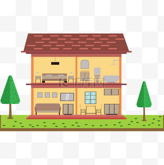 俯视房子卡通图片素材_卡通房屋扁平风格房子横截面