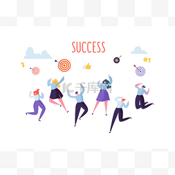 成功人士手绘图片_平淡的商业人士庆祝成功和成就。