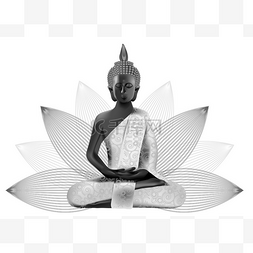 冥想佛姿势在莲花中的银色和黑色