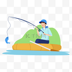 划船图片_坐在船上钓鱼人物矢量图
