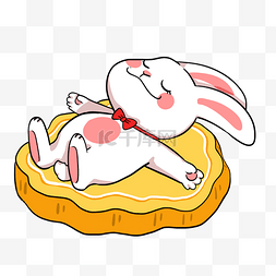 中秋兔子表情图片_中秋节月饼睡觉玉兔表情包