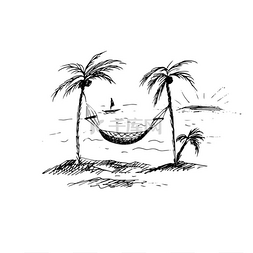 icon图标手掌图片_夏季海滨的海滩吊床上，手掌与白