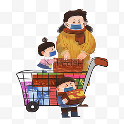 年货节年货过年妈妈带孩子逛超市