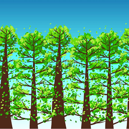夏季森林背景与程式化的树木。
