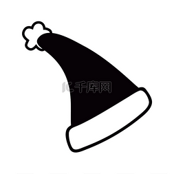 黑色圣诞老人帽子图标孤立在白色