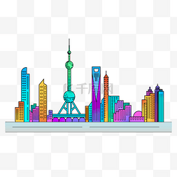 描边城市图片_描边插画上海城市