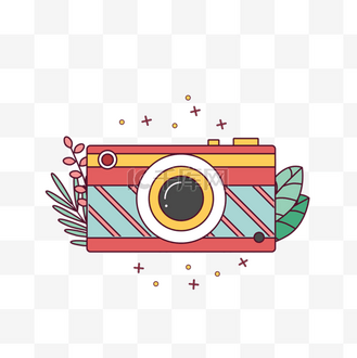 红色卡通可爱彩色相机图标鲜花单反颜色贴纸可爱相机