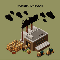 具有焚烧厂标题和隔离仓库建筑矢