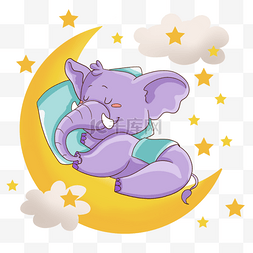 月亮上的大象儿童童话风格插画