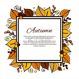 自然文本装饰图片_秋天的框架，由两条线和叶子、花