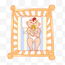 棕色婴儿床图片_卡通婴儿睡觉小床里的宝宝
