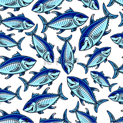 白色背景下游动的蓝色鱼类与成群